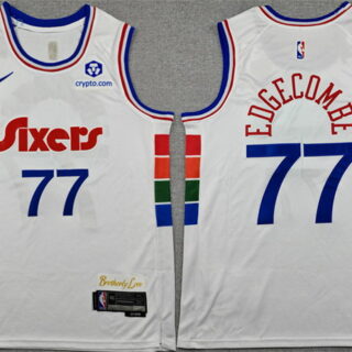 Men's Philadelphia 76ers #77 V. J. Edgecombe White City Edition Stitched Stitched Jersey