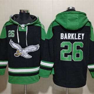 Men's Philadelphia Eagles #26 Saquon Barkley Black Ageless Must-Have Lace-Up Pullover Hoodie