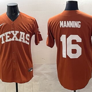 Men's Texas Longhorns #16 Peyton Manning Orange SEC Patch Stitched Jersey