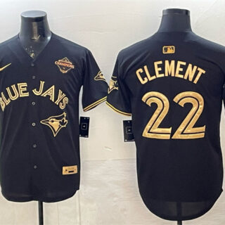 Men's Toronto Blue Jays #22 Ernie Clement Black Gold 2025 American League Champions Limited Stitched Baseball Jersey