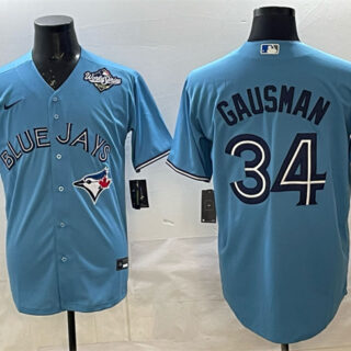Men's Toronto Blue Jays #34 Kevin Gausman Blue 2025 World Series Cool Base Stitched Baseball Jersey
