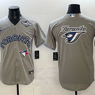 Men's Toronto Blue Jays Team Big Logo Grey 2025 World Series Cool Base Stitched Baseball Jersey