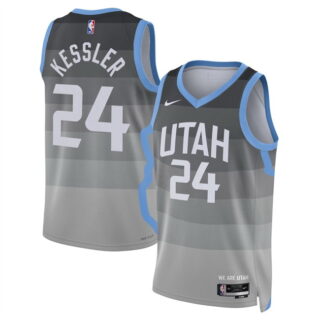 Men's Utah Jazz #24 Walker Kessler Grey 2025 26 City Edition Stitched Basketball Jersey