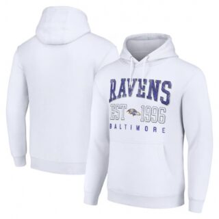 Men's Baltimore Ravens White Throwback Logo Pullover Hoodie