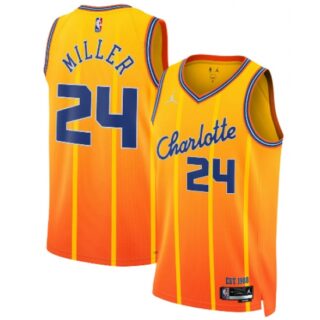 Men's Charlotte Hornets #24 Brandon Miller Gold 2025-26 City Edition Swingman Stitched Jersey