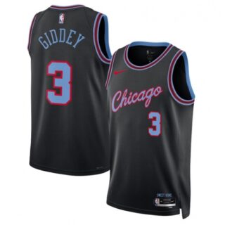 Men's Chicago Bulls #3 Josh Giddey Black 2025-26 City Edition Swingman Stitched Basketball Jersey