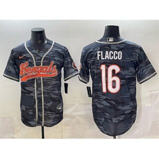 Men's Cincinnati Bengals #16 Joe Flacco Grey Camo With Cool Base Stitched Baseball Jersey