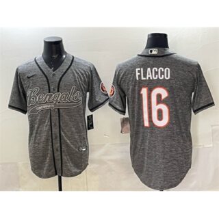 Men's Cincinnati Bengals #16 Joe Flacco Grey With Cool Base Stitched Baseball Jersey