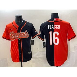 Men's Cincinnati Bengals #16 Joe Flacco Orange Black Split With Cool Base Stitched Baseball Jersey