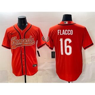 Men's Cincinnati Bengals #16 Joe Flacco Orange With Cool Base Stitched Baseball Jersey