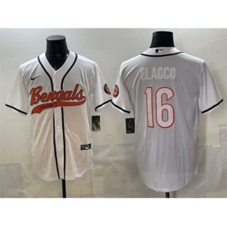 Men's Cincinnati Bengals #16 Joe Flacco White With Cool Base Stitched Baseball Jersey