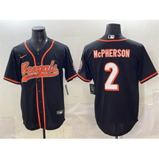 Men's Cincinnati Bengals #2 Evan McPherson Black With Cool Base Stitched Baseball Jersey