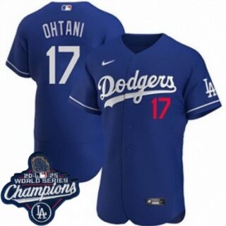 Men's Los Angeles Dodgers #17 Shohei Ohtani Cool Base 2025 World Champions Stitched Baseball Jersey Blue
