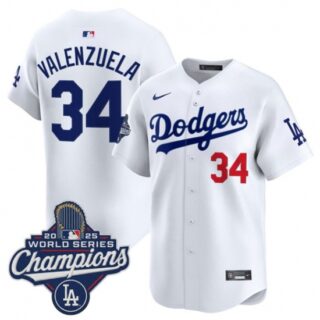 Men's Los Angeles Dodgers #34 Fernando Valenzuela White 2025 Champions Stitched Baseball Jersey