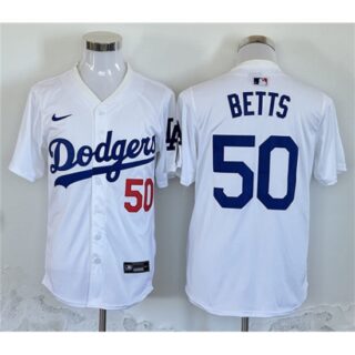 Men's Los Angeles Dodgers #50 Mookie Betts White Home Limited Stitched Baseball Jersey