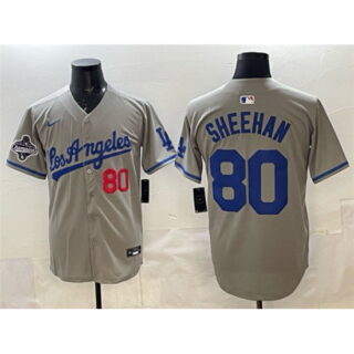 Men's Los Angeles Dodgers #80 Emmet Sheehan Gray 2025 World Series Champions Limited Stitched Baseball Jersey