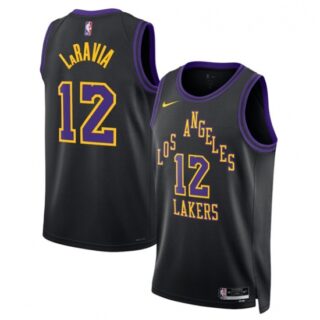 Men's Los Angeles Lakers #12 Jake LaRavia Black 2025-26 City Edition Stitched Basketball Jersey