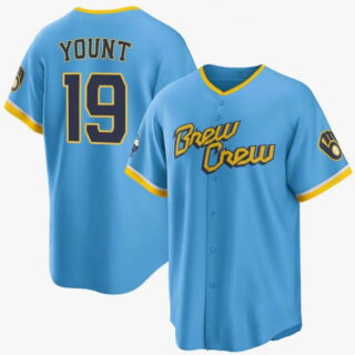Men's Milwaukee Brewers #19 Robin Yount 2O22 City Connect Powder Blue Jersey