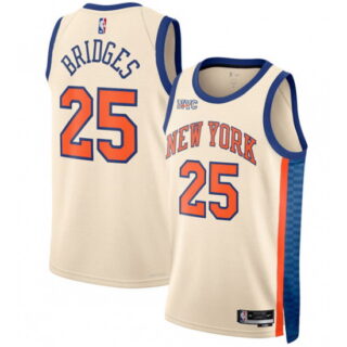 Men's New Yok Knicks #25 Mikal Bridges Cream 2025-26 City Edition Swingman Stitched Basketball Jersey