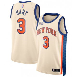 Men's New Yok Knicks #3 Josh Hart Cream 2025-26 City Edition Swingman Stitched Basketball Jersey