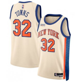 Men's New Yok Knicks #32 Karl-Anthony Towns Cream 2025-26 City Edition Swingman Stitched Basketball Jersey