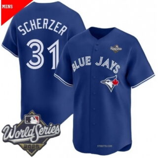 Men's Toronto Blue Jays #31 Max Scherzer Blue 2025 Home Cool Base Stitched Baseball Jersey