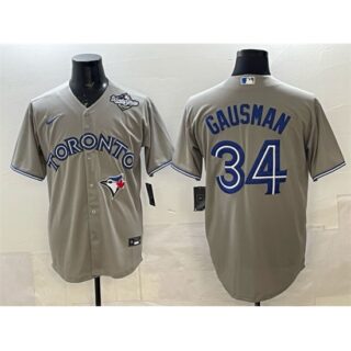 Men's Toronto Blue Jays #34 Kevin Gausman Gray 2025 World Series Cool Base Stitched Baseball Jersey