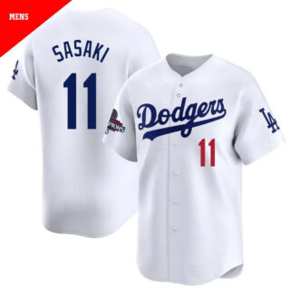 Men's #11 Roki Sasaki Los Angeles Dodgers White Limited Home 2024 World Series Champions Jersey