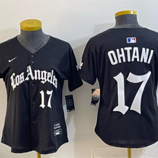 Women's Los Angeles Dodgers #17 Shohei Ohtani Black 2025 World Series Champions LA Gothic Edition Limited Stitched Baseball Jersey(Run Small)