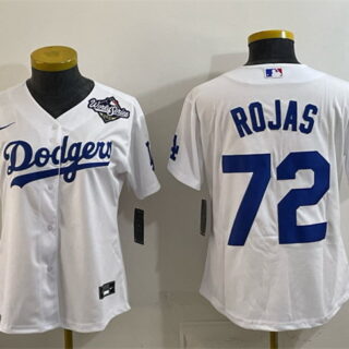 Women's Los Angeles Dodgers #72 Miguel Rojas White 2025 World Series Home Cool Base Stitched Baseball Jersey(Run Small)
