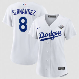 Women's Los Angeles Dodgers #8 Enrique Hernandez White 2025 World Series Home Cool Base Limited Stitched Baseball Jersey(Run Small)