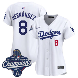 Women's Los Angeles Dodgers #8 Enrique Hernandez White 2025 World Series Champions Home Cool Base Stitched Baseball Jersey(Run Small)