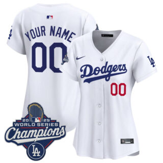 Women's Los Angeles Dodgers Active Player Custom White 2025 World Series Champions Home Cool Base Stitched Baseball Jersey(Run Small)