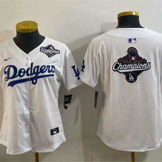 Women's Los Angeles Dodgers White 2025 World Series & Champions Big Logo Home Limited Stitched Baseball Jersey(Run Small)