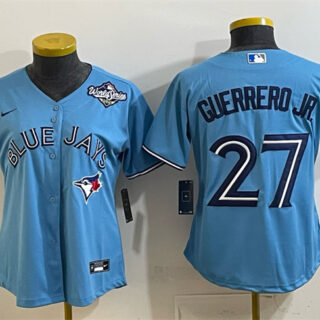 Women's Toronto Blue Jays #27 Vladimir Guerrero Jr. Blue 2025 World Series Cool Base Stitched Baseball Jersey(Run Small)