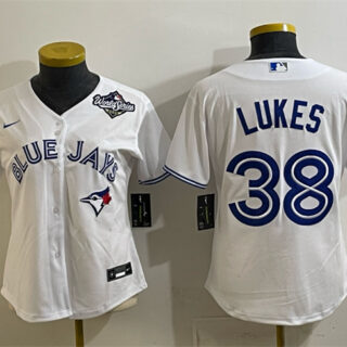 Women's Toronto Blue Jays #38 Nathan Lukes White 2025 World Series Home Cool Base Stitched Baseball Jersey(Run Small)