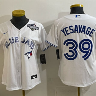 Women's Toronto Blue Jays #39 Trey Yesavage White 2025 World Series Home Cool Base Stitched Baseball Jersey(Run Small)