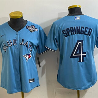 Women's Toronto Blue Jays #4 George Springer Blue 2025 World Series Cool Base Stitched Baseball Jersey(Run Small)