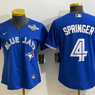 Women's Toronto Blue Jays #4 George Springer Royal 2025 World Series Cool Base Stitched Baseball Jersey(Run Small)