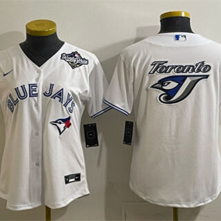 Women's Toronto Blue Jays Team Big Logo White 2025 World Series Cool Base Stitched Baseball Jersey(Run Small)