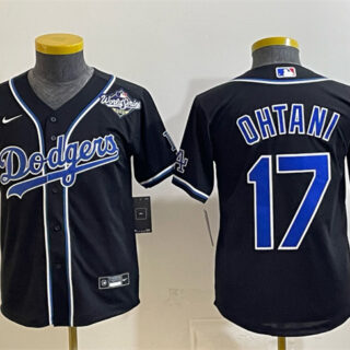 Youth Los Angeles Dodgers #17 Shohei Ohtani Black Fashion 2025 World Series Cool Base Stitched Baseball Jersey