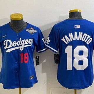 Youth Los Angeles Dodgers #18 Yoshinobu Yamamoto Royal 2025 World Series Patch Limited Stitched Baseball Jersey