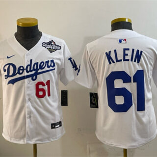 Youth Los Angeles Dodgers #61 Will Klein White 2025 World Series Home Limited Stitched Baseball Jersey