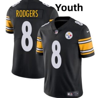 Youth Pittsburgh Steelers #8 Aaron Rodgers Black 2025 Vapor Limited Stitched Football Jersey