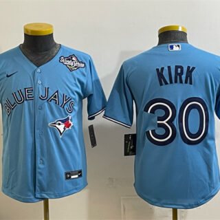 Youth Toronto Blue Jays #30 Alejandro Kirk Blue 2025 World Series Cool Base Stitched Baseball Jersey