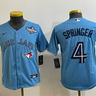 Youth Toronto Blue Jays #4 George Springer Blue 2025 World Series Cool Base Stitched Baseball Jersey