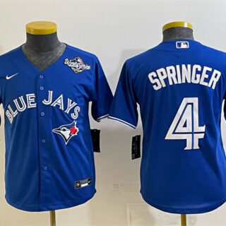 Youth Toronto Blue Jays #4 George Springer Royal 2025 World Series Cool Base Stitched Baseball Jersey