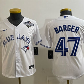 Youth Toronto Blue Jays #47 Addison Barger White 2025 World Series Cool Base Stitched Baseball Jersey