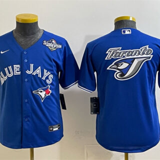 Youth Toronto Blue Jays Team Big Logo Royal 2025 World Series Cool Base Stitched Baseball Jersey
