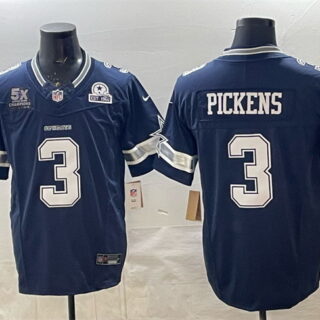 Men's Dallas Cowboys #3 George pickens Navy F.U.S.E. With 5x Super Bowl Champions & Established In 1960 Patch Vapor Limited Stitched Football Jersey